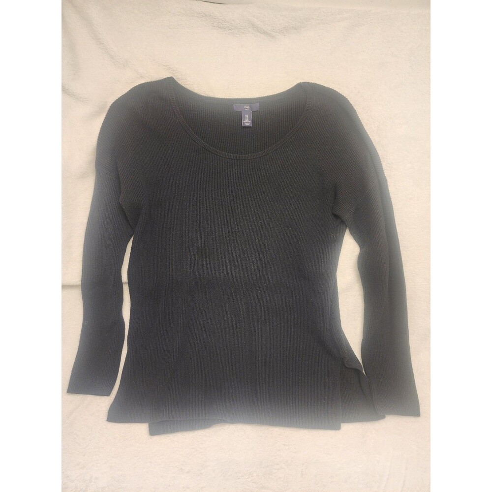 Gap Rib-Knit Crewneck Long Sleeve Top Black Women Size M